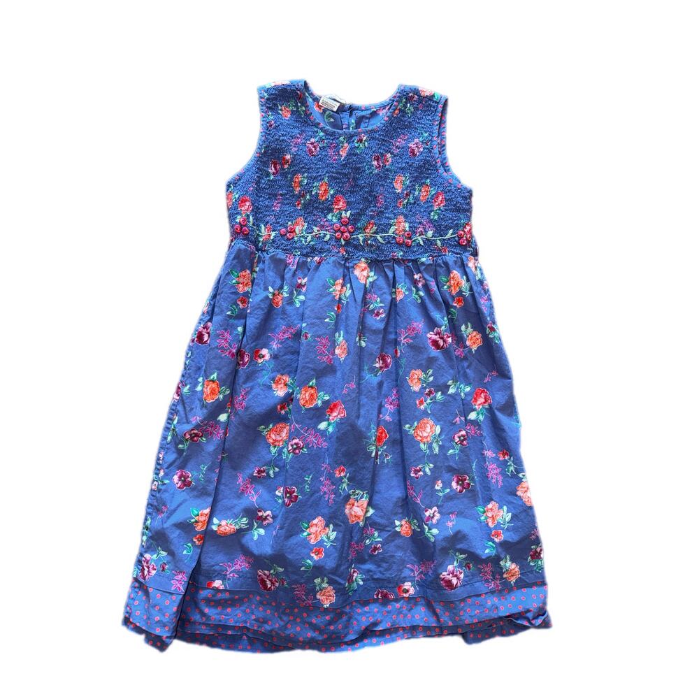 April Cornell Girls full button up back dress size 5/6 blue floral design